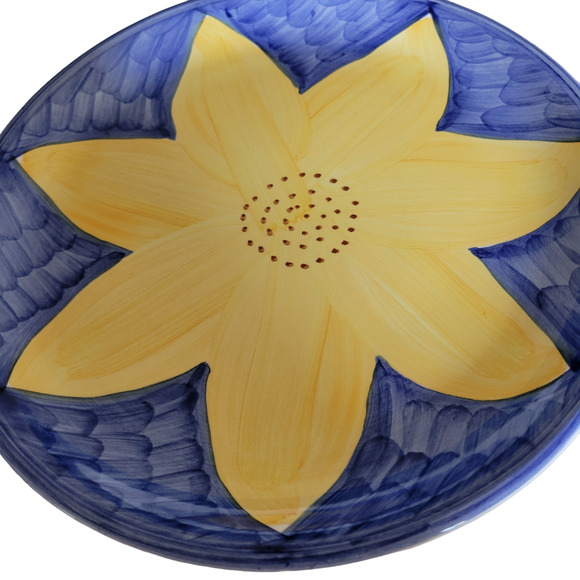 Daisy Sunflower Happy Royal Blue Yellow Plates Handpainted? So Adorable Set of 2 - Picture 2 of 8